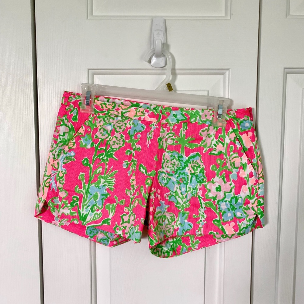 Lilly Pulitzer shorts, pink, lime, and blue